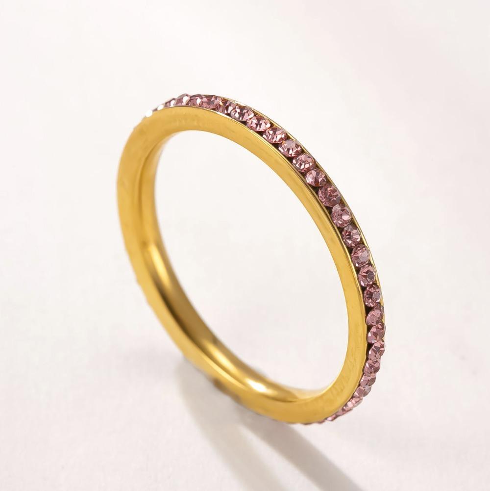 Simple Trendy Colorful Rhinestones Stackable Rings for Men Women Couple Stainless Steel Lucky Birthstone Birthday Gifts Jewelry