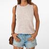 Topuri Dama Gât Rotund Fără Mâneci Slim Fit Topuri Tricotate Culoare Solidă Elastic Cu Striații Maiouri de Bază pentru Purtare Zilnică