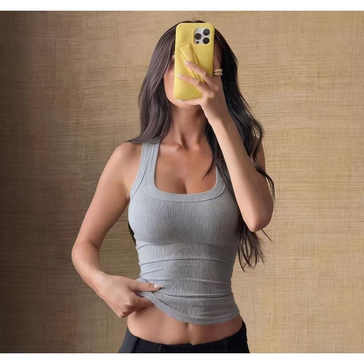Women's Ribbed Tank Top Slim Fit Square Neck Sleeveless Crop Top Casual Basic Vest