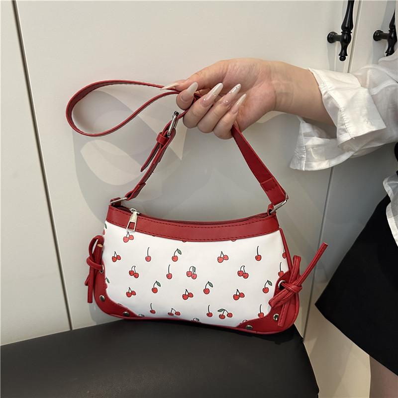 Lightweight Cherry Printed Commuter Underarm Bag Women's Foreign Style Advanced Texture Trendy Temperament Versatile Popular Shoulder Bag