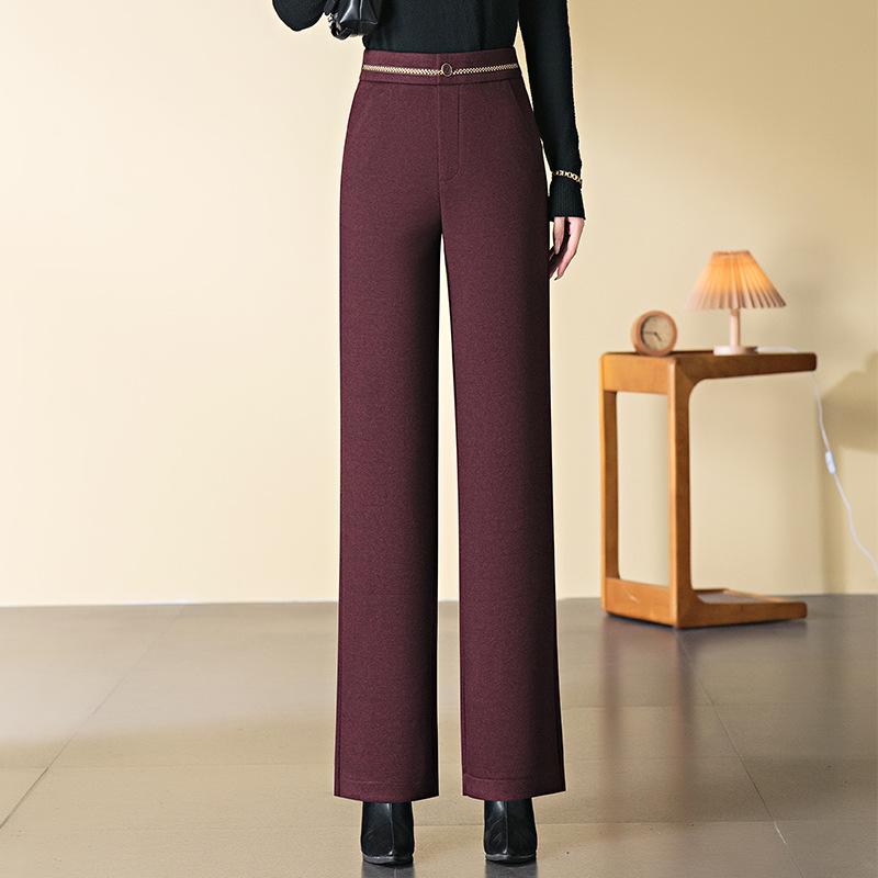 Women's High-Waisted Angola Red Wool Slim-Fit Warm Pants - Autumn/Winter