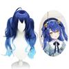 Blue Long Cosplay Wig 70cm Synthetic Hair for Vtuber Style Stage Performance, Heat-Resistant Full Cap with Adjustable Straps