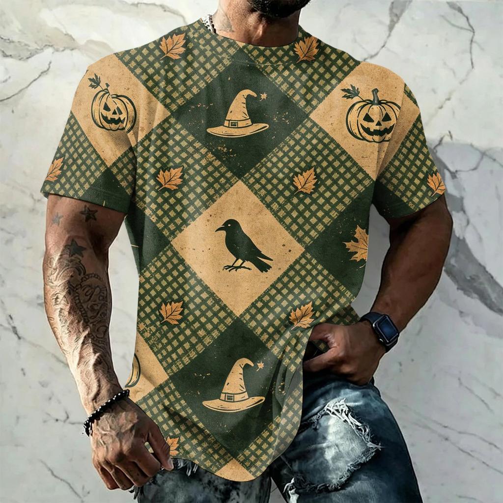 Men's Halloween Vintage Short Sleeve T Shirt Loose Breathable Summer Sports Streetwear Casual Everyday Top Lightweight Comfortable Fit