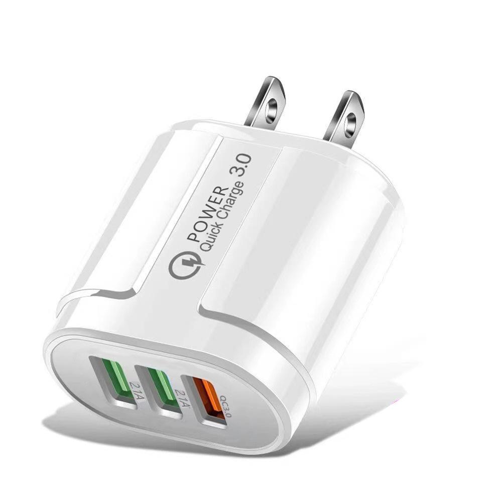 QC3.0 Fast Charge USB Charger: Compatible with Apple, Huawei, European & American Standards, 3-in-1.