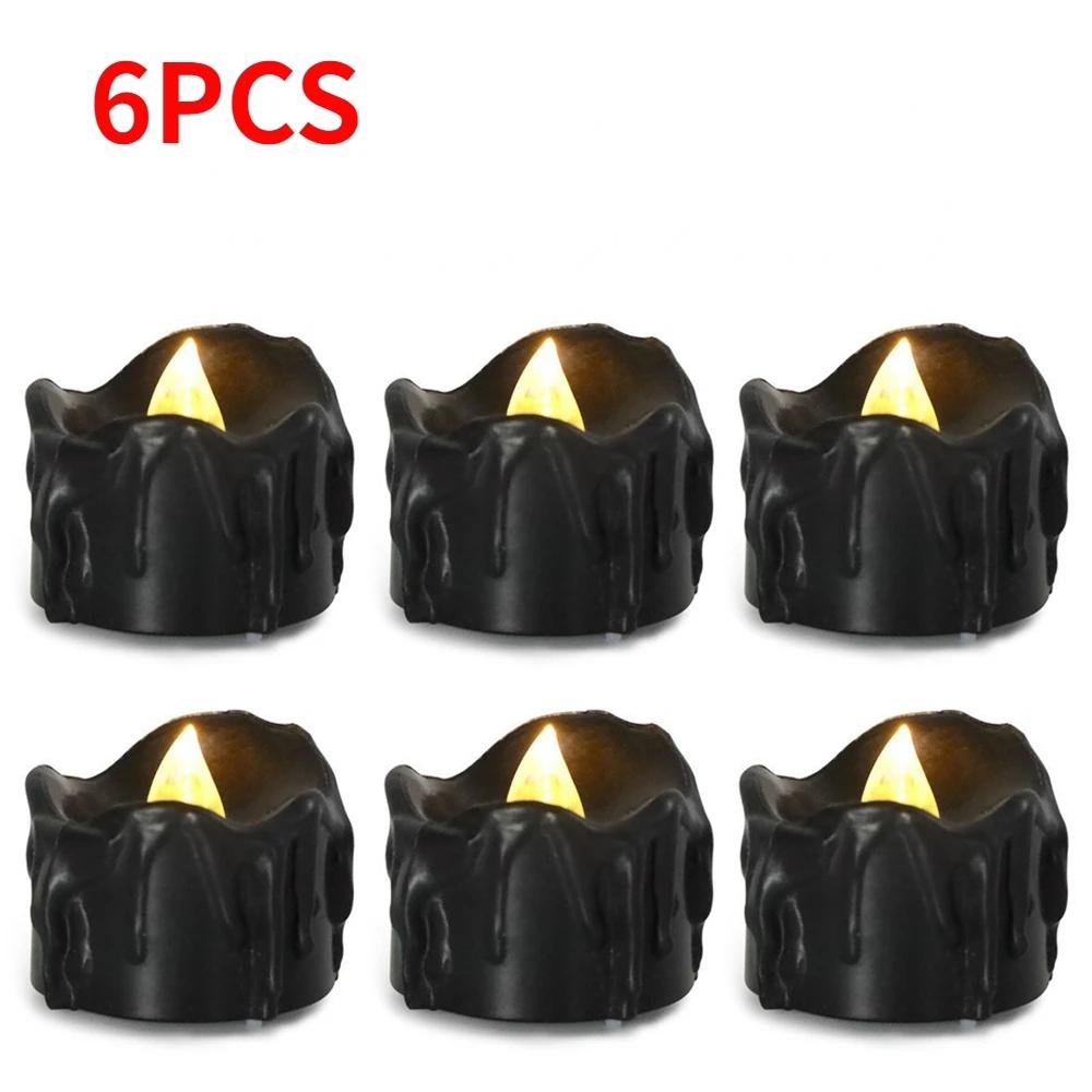 12/1PCS LED Electronic Candles Black Flameless Battery Operated Candle Lamps Halloween Xmas Wedding Party Decoration Lighting