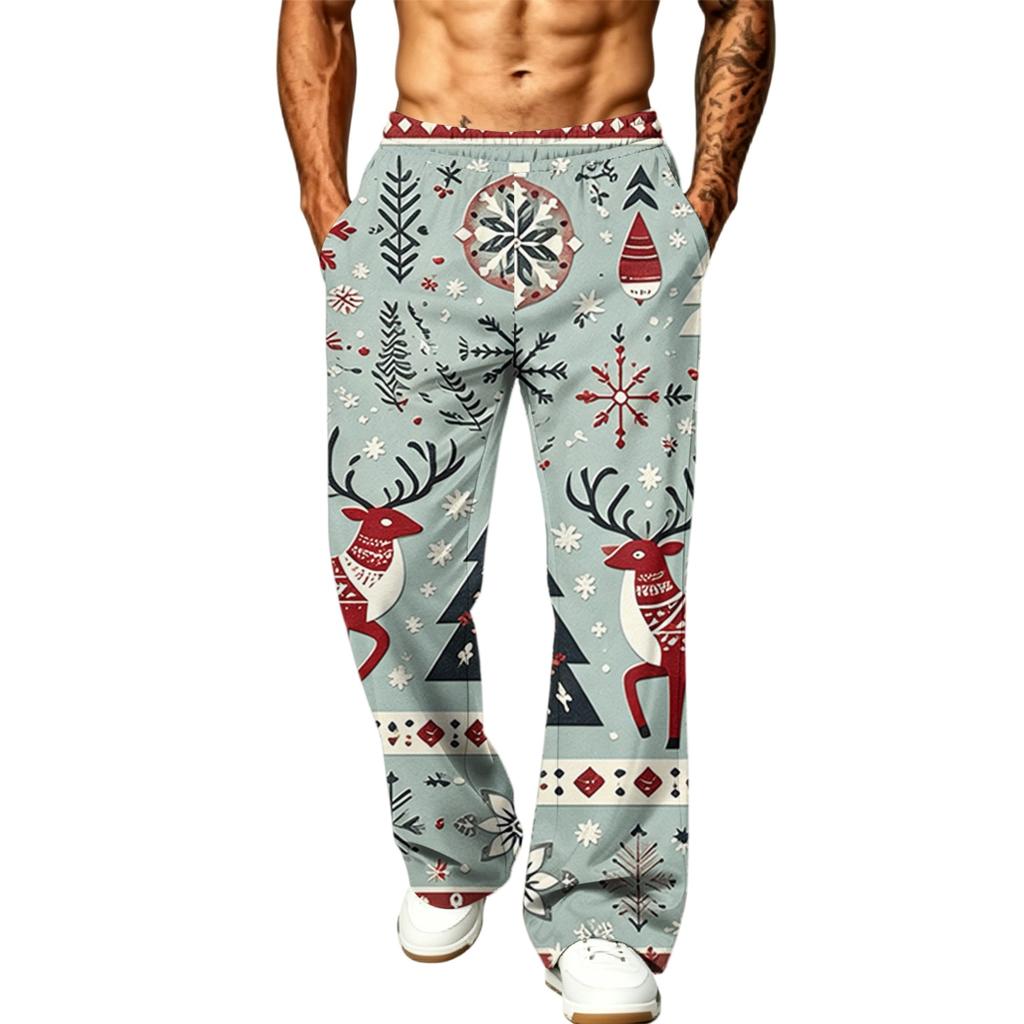 Herren Weihnachtshosen mit Aufdruck Lockerer Schnitt Lässige Jogginghosen mit Taschen