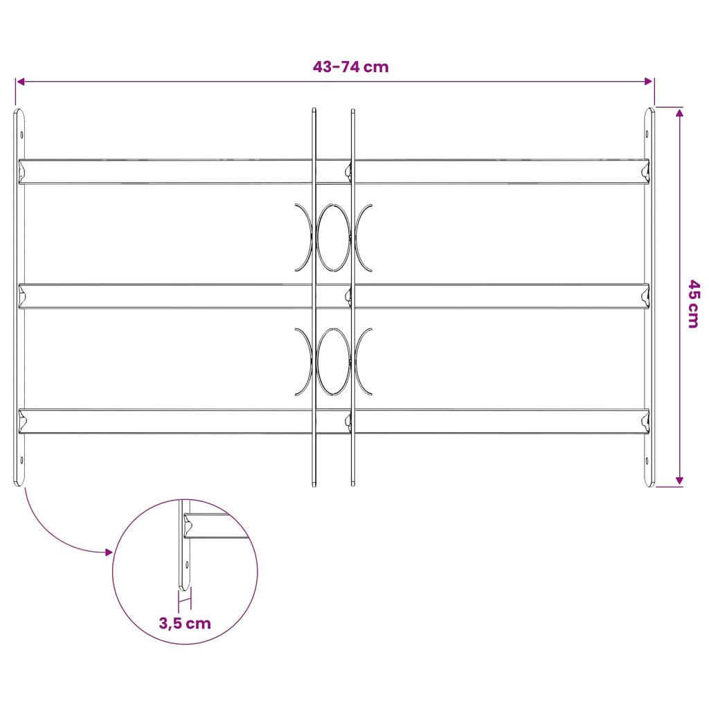 Window Security Grille with 3 Horizontal Bars 3 Pcs 43 74 Cm
