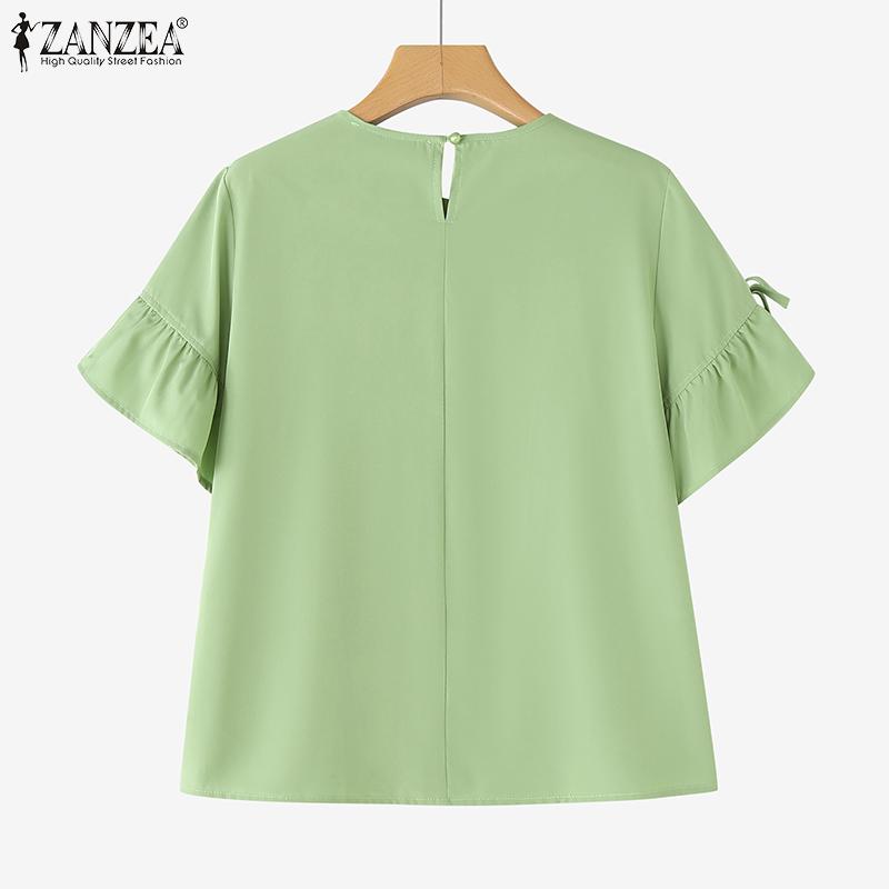 ZANZEA Women Casual Round Neck Summer Short Sleeve Blouse