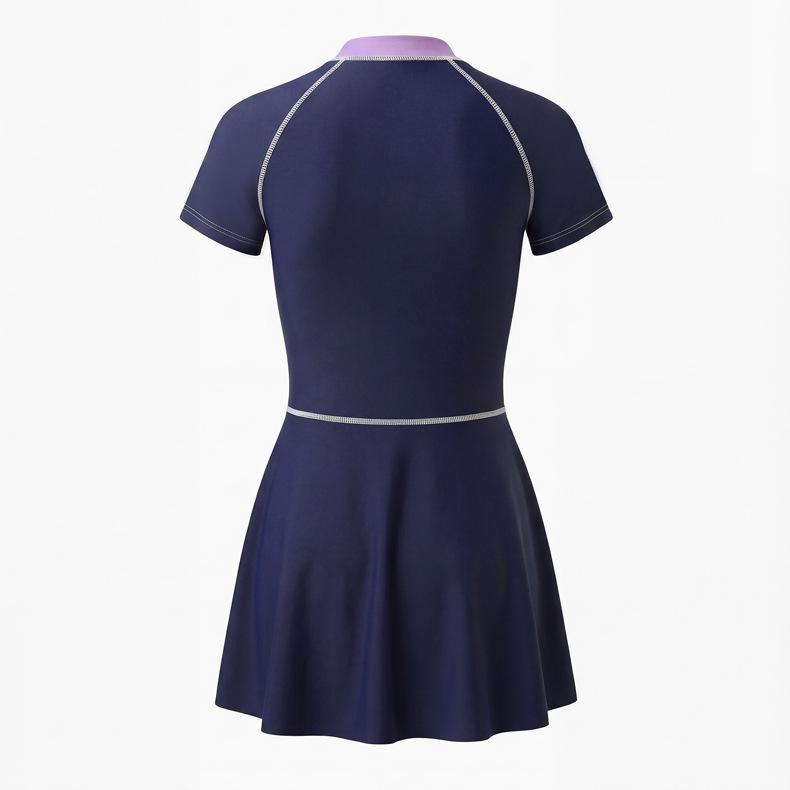 Costume da bagno a due pezzi con gonna, manica corta, cerniera e spacco, stile coreano, per donna, 2026