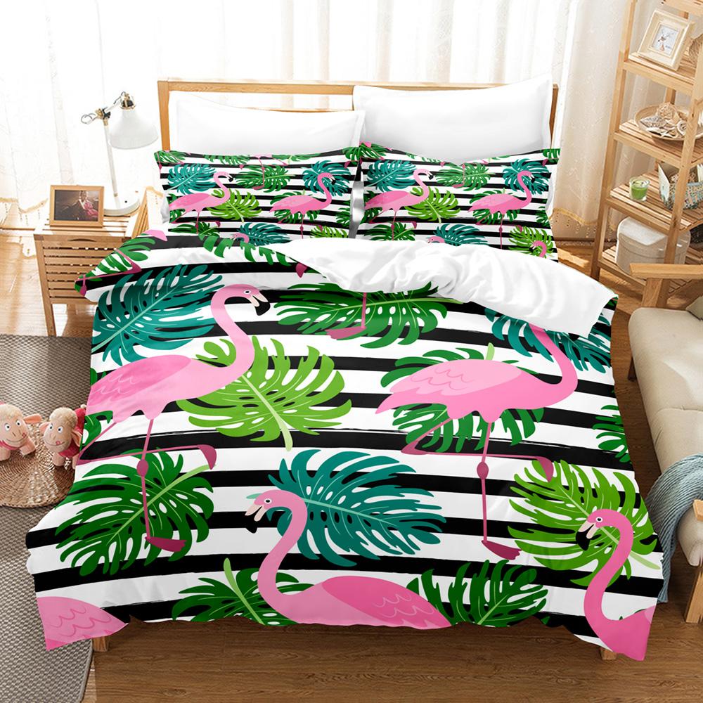 Flamingo Duvet Cover King Queen Tropical Palm Leaves Flower Bedding Set For Adult Red Animal Floral 2/3pcs Polyester Quilt Cover