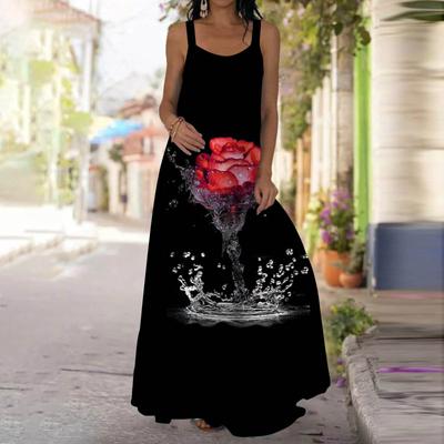 Women's Slip Dress Maxi Long Dress Red Water Drop Rose Print Dress Spring & Summer Leisure Vacation