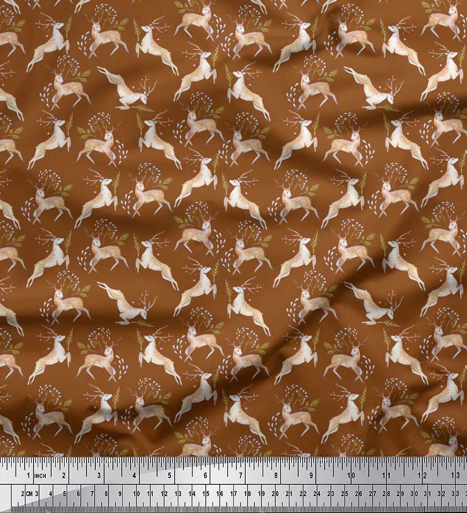 

Японська креп-атласна тканина Soimoi з принтом листя та оленів. Тканина на метри 42 дюйми 42 Inch Wide - Poly Crepe коричневий