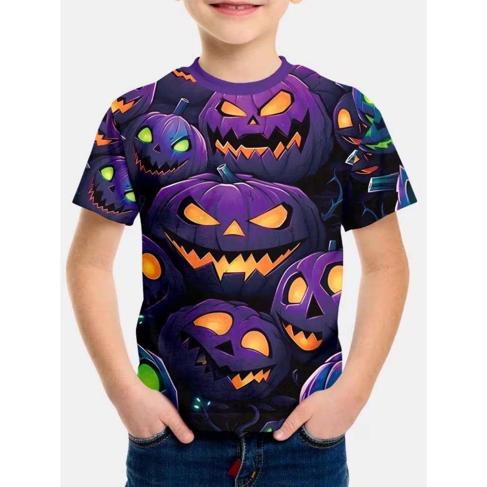 Halloween Boy's T-Shirt Pumpkin Pattern Summer Short Sleeve Loose Fashion 3D Print Children Top Holiday Gift Party T-Shirt
