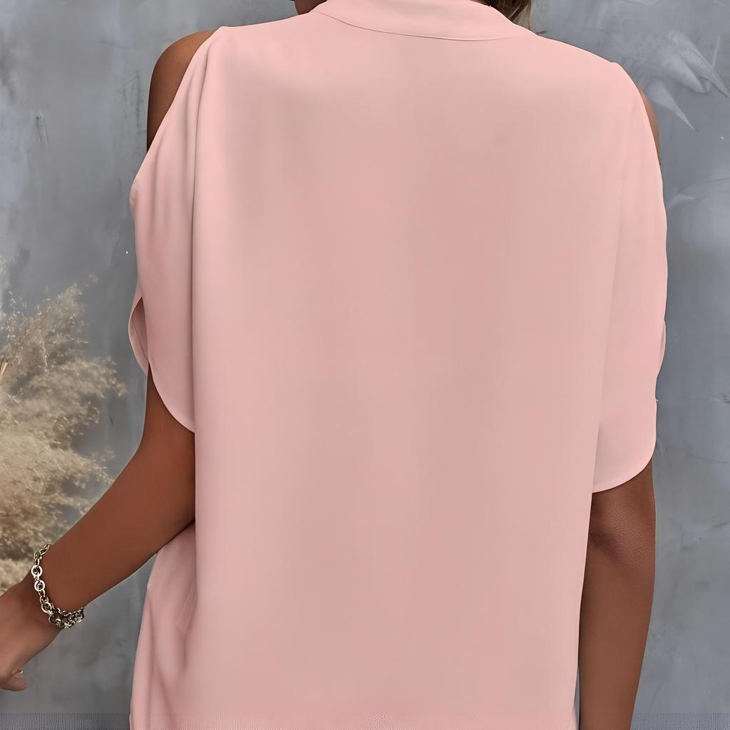 Women's Summer Solid Color Shirt V-neck Off-the-shoulder Loose Top for Summer