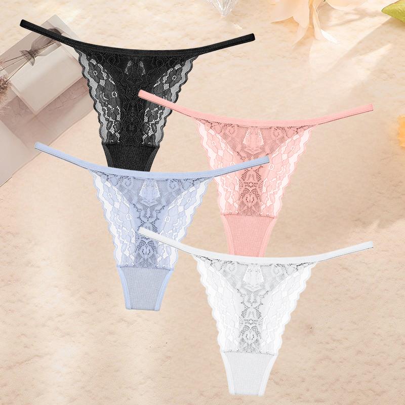 4ks krajkové květinové spodní prádlo pro dámu Sexy duté kalhotky Pevná strečová tanga Dámská perspektiva G-String prodyšné spodní prádlo