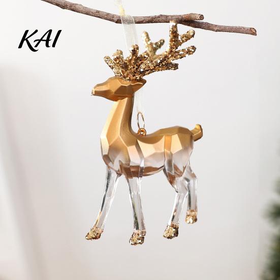 Durable Shatterproof Holiday Ornaments 3D Reindeer Christmas Ornament, Glitter Sequins Plastic Elk Hanging Gradient Transparent Decoration for