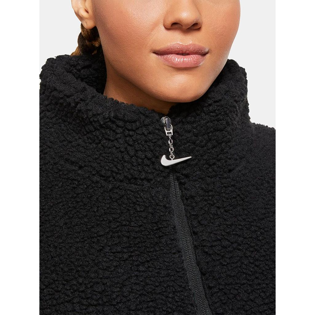 Nike Solid Color Fleece Stand Collar Jacket Women Jackets Black CU6640-010