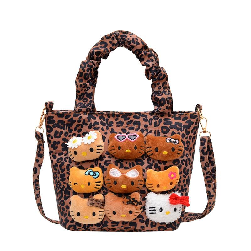 Duffy Cat Pattern Nylon Crossbody Bag With Plush Details For Casual Wear