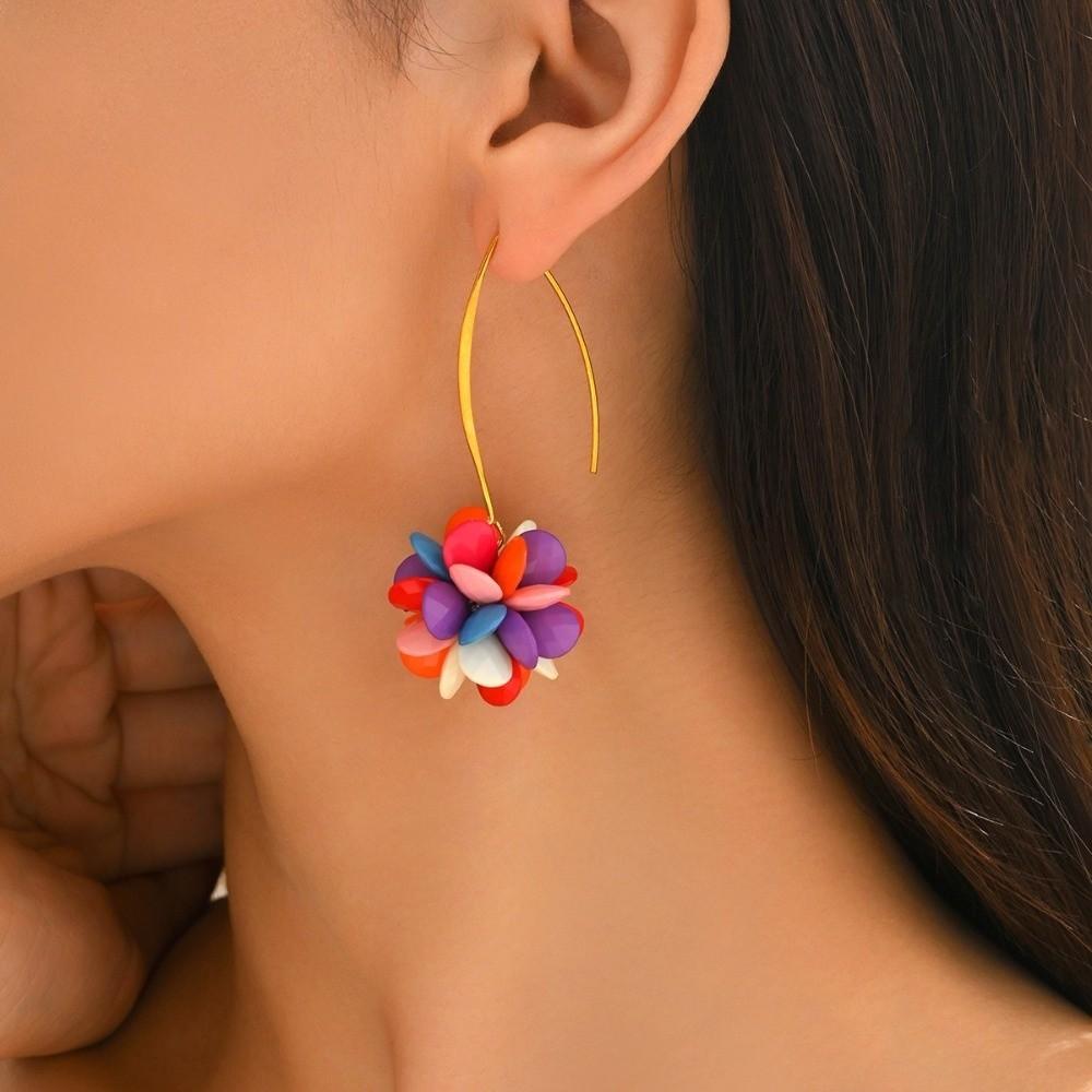 Colorful Mesh Bohemian Earrings Candy-Colored Ethnic Style Earrings Beaded Flower Earrings Women