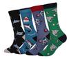 Cansok Animal Print Shark Casual Cotton Sock Set Men's Socks, Set, 5-Pair (Shark (4-Pair))