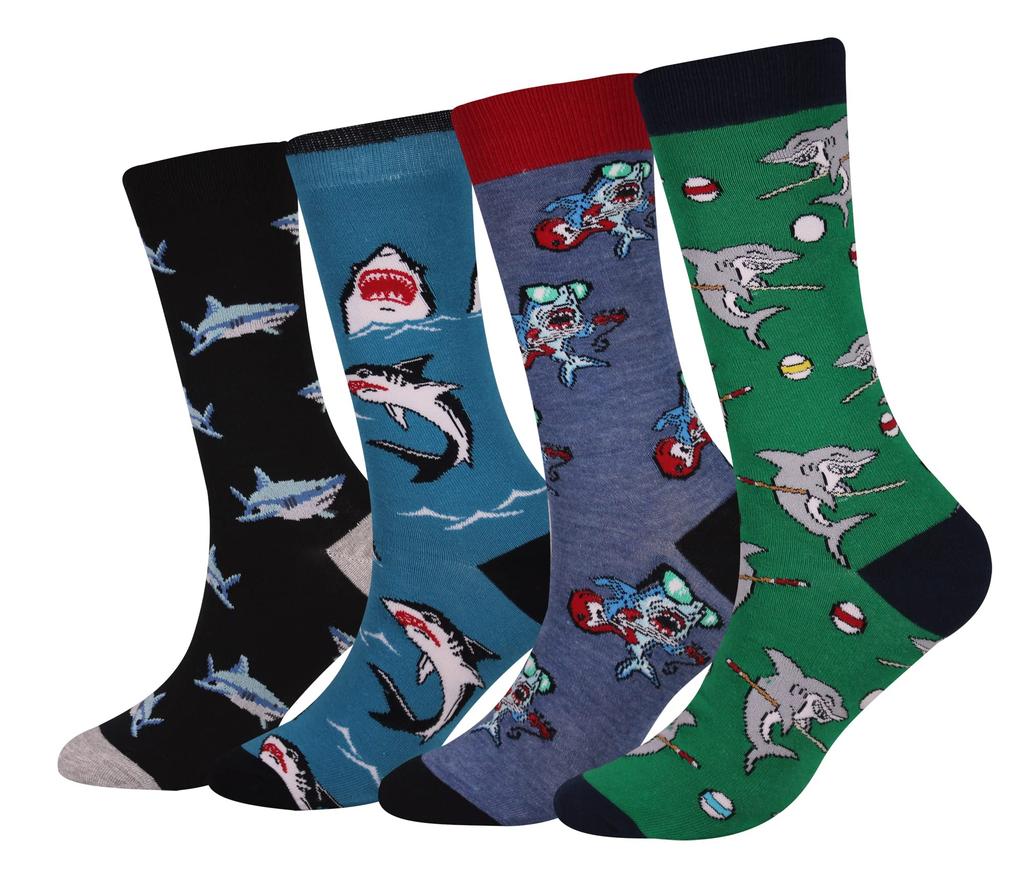 Cansok Animal Print Shark Casual Cotton Sock Set Men's Socks, Set, 5-Pair (Shark (4-Pair))