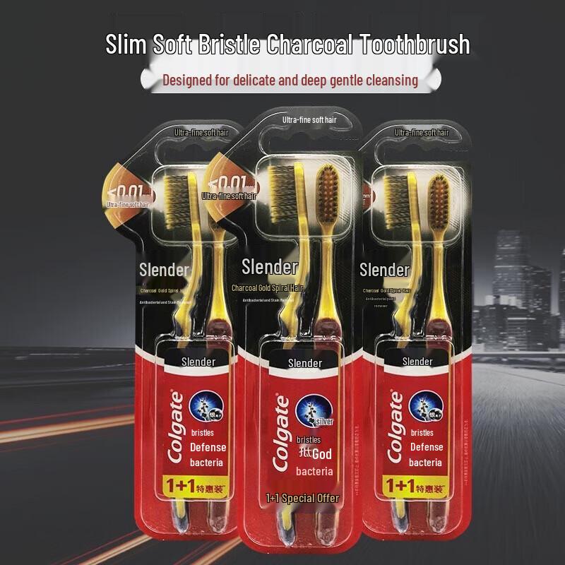 Colgate Slim Soft Charcoal Gold Toothbrush 1+1 Pack