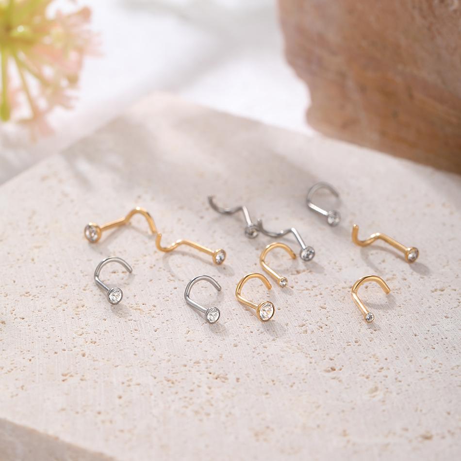 1PC G23 Titanium Nose Ring Stud Piercing Nariz 18G 20G Crystal Nostril Pirsing Earring Cartilage Piercings Jewelry for Women