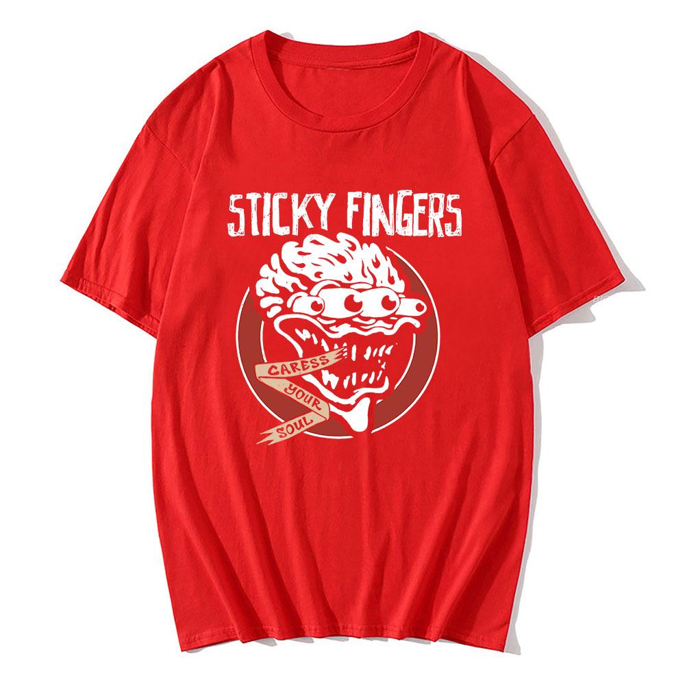 CARESS YOUR SOUL RINGER TEE Rock Band Sticky Fingers STI FI Tshirts Short Sleeve Cotton Male T-shirt Graphic Print T Shirt Mens