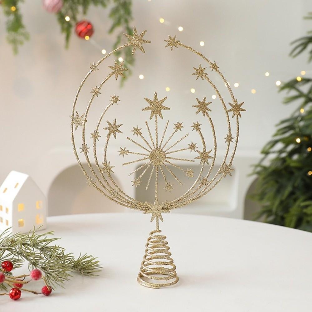 Gold Glitter Christmas Topper Decor Iron Xmas Tree Ornament  Holiday Party