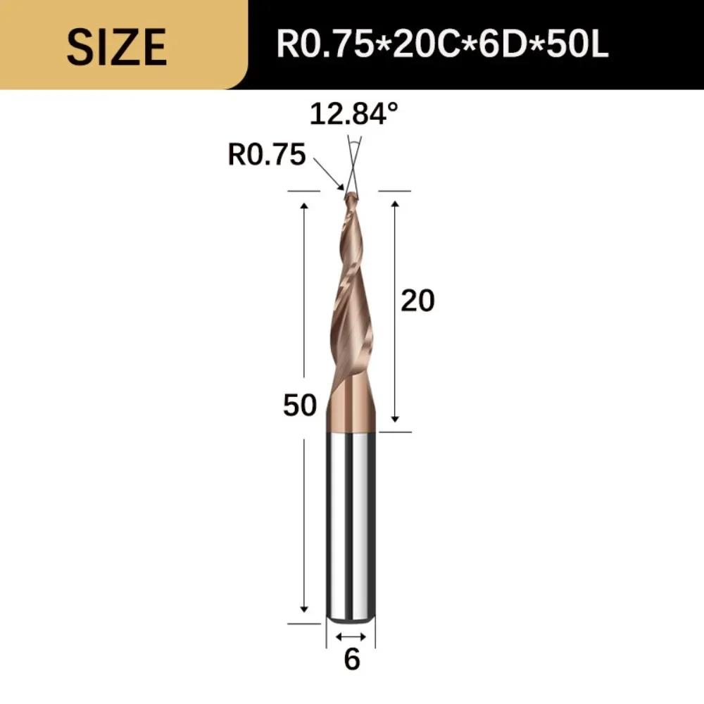 Durable Wood Milling Solid Carbide Tapered Ball Nose End Mill Tapered Ball Nose Spiral CNC Carving Bit Engraving Router Bits