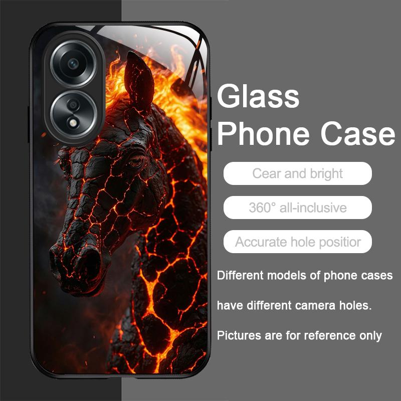 Creative Flame Black Horse Pattern Tempered Glass Phone Case for OPPO Realme 14 13 Pro Plus 12 11 10 Neo 3 X7 PRO C75 C55 Cover