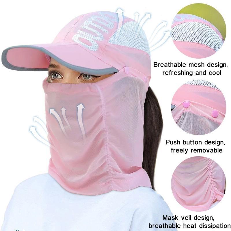 Sonnenhüte für Damen, UV-Schutz, faltbar, breite Krempe, Outdoor-Angelhut mit Gesichts- und Nackenschutz, Klappe, atmungsaktive Netzkappe