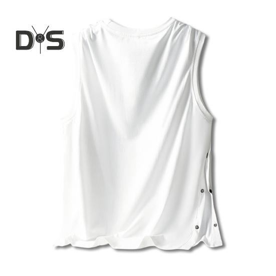 Men Vest Sleeveless Round Neck Loose Fit Tank Tops with Side Buckles Closure Solid Color Casual Tops Summer Wear