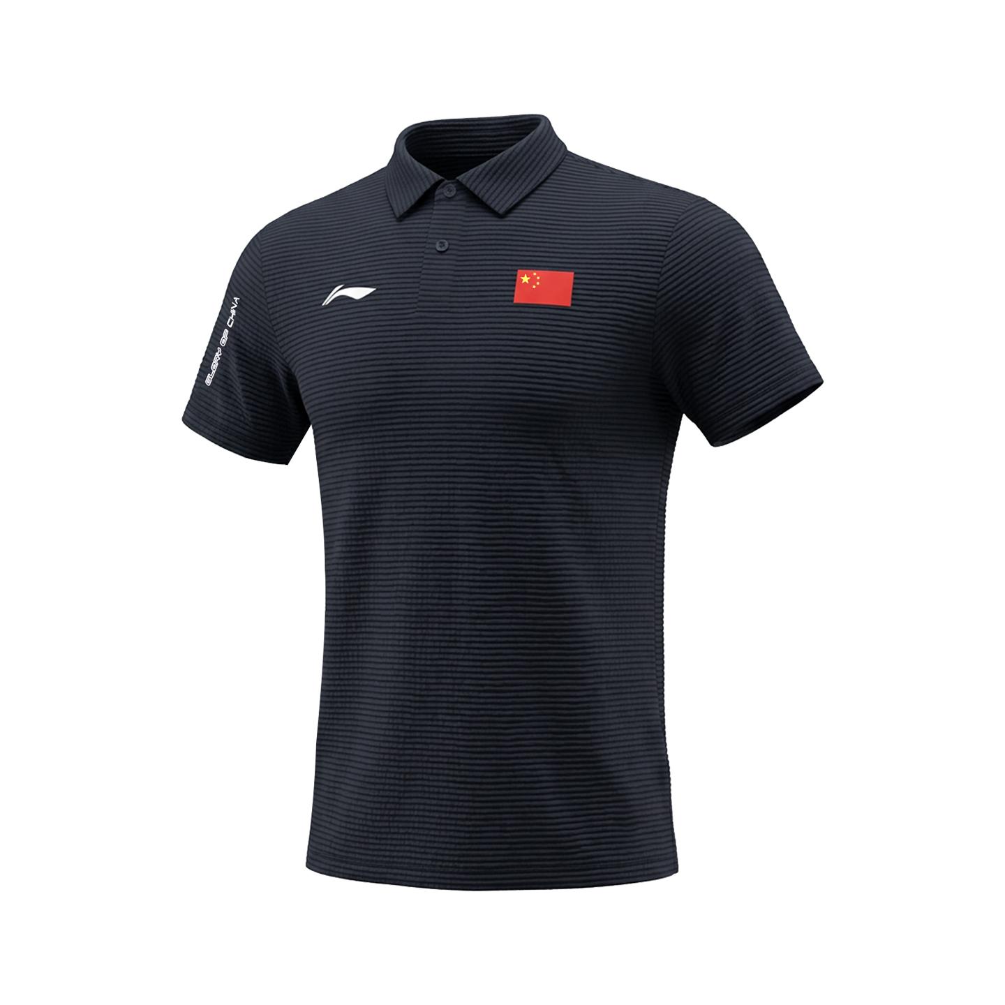 

Li Ning Простая универсальная спортивная дышащая футболка-поло с коротким рукавом с принтом национального флага для мужчин Верхний слой Глубокий темно-синий APLW459-1 XS