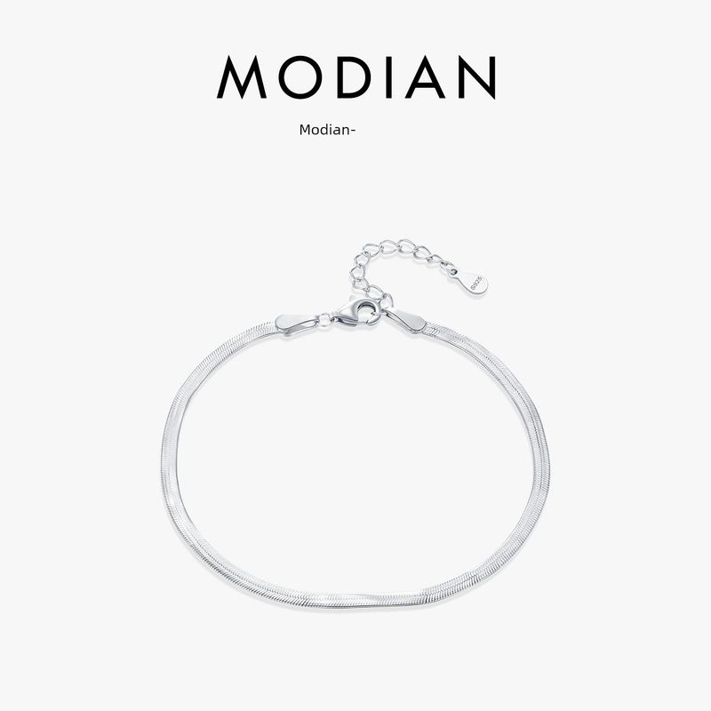 Modian Modian S925 Sterling Silver Flat Snake Bones Chain Bracelet Women European and American Temperament Minimalist Cold Style Knife Chain Jewelry Minimalist Flat Snake Bone Chain Bracelet