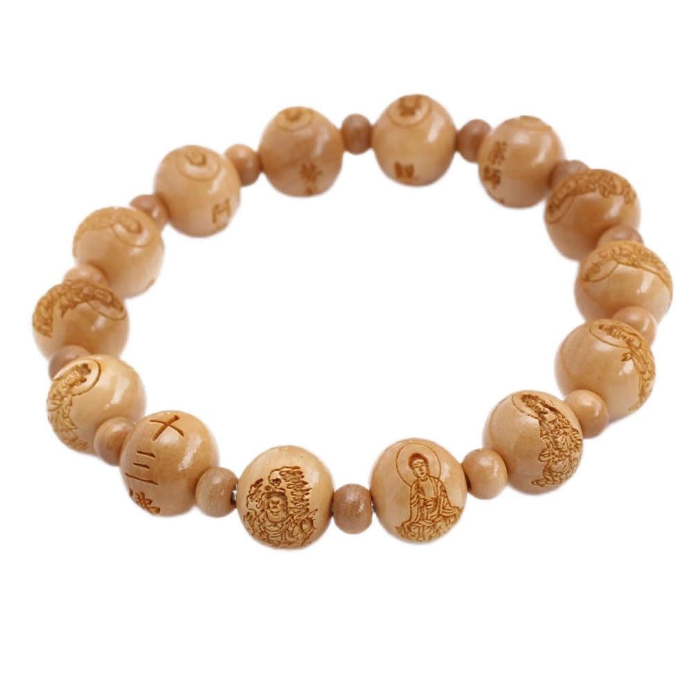 

dot Thirteen Buddhas Bracelet Tsuge Thirteen Thirteen Natural wood Name of the guardian Sanskrit Yellow For Women [Nenju com] (figure carving)