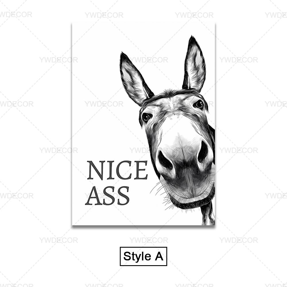 Abstract Funny Animals Donkey Poster Print Painting  Nice Ass Quote Canvas Wall Art Pictures for Home Bathroom Decor
