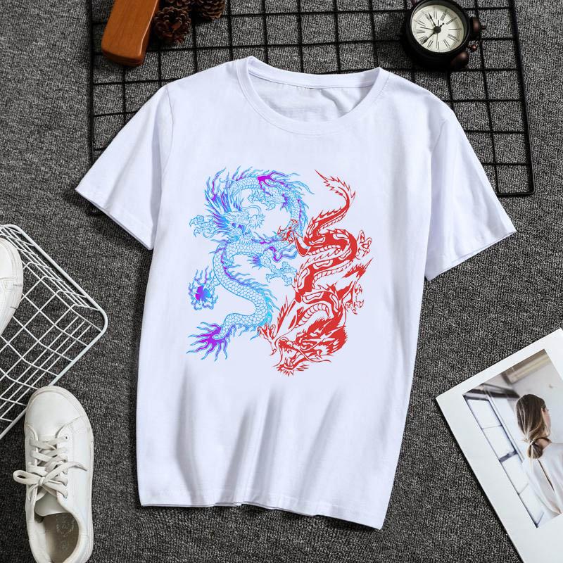 Fashion Dragon Printing Women Aesthetic T-Shirt Tops Summer Graphic Casual T-Shirt Women New Style White Women's Clothes