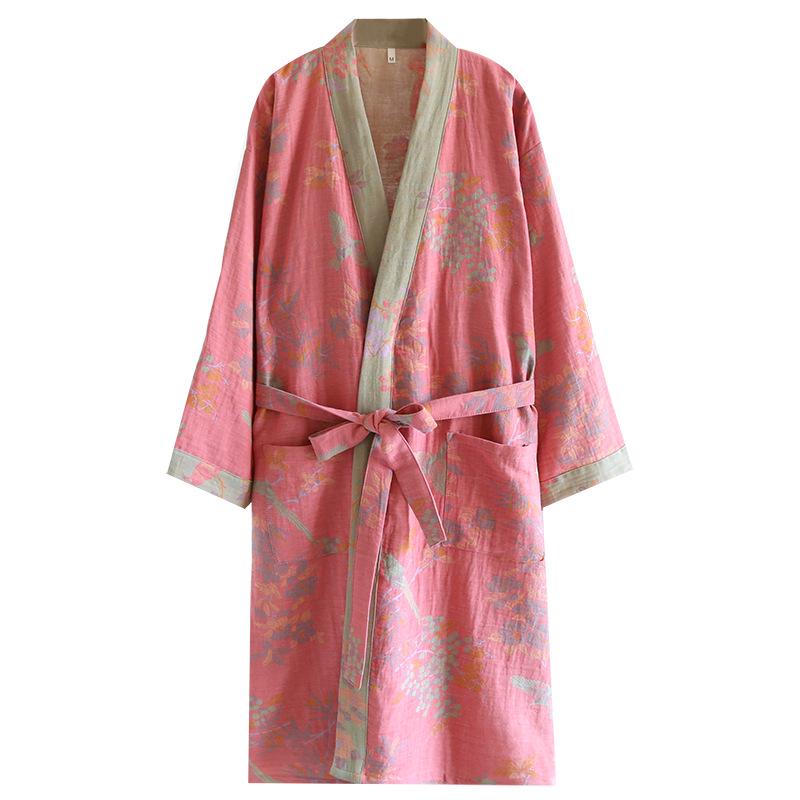 Dámská retro žakárová bavlněná yukata: Lehká jarní/podzimní noční košilka a pyžamo ve stylu kimona.