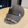 Spring and summer new style personalized frayed edge ripped denim baseball cap for men and women, vintage versatile, face-slimming, sun-protective