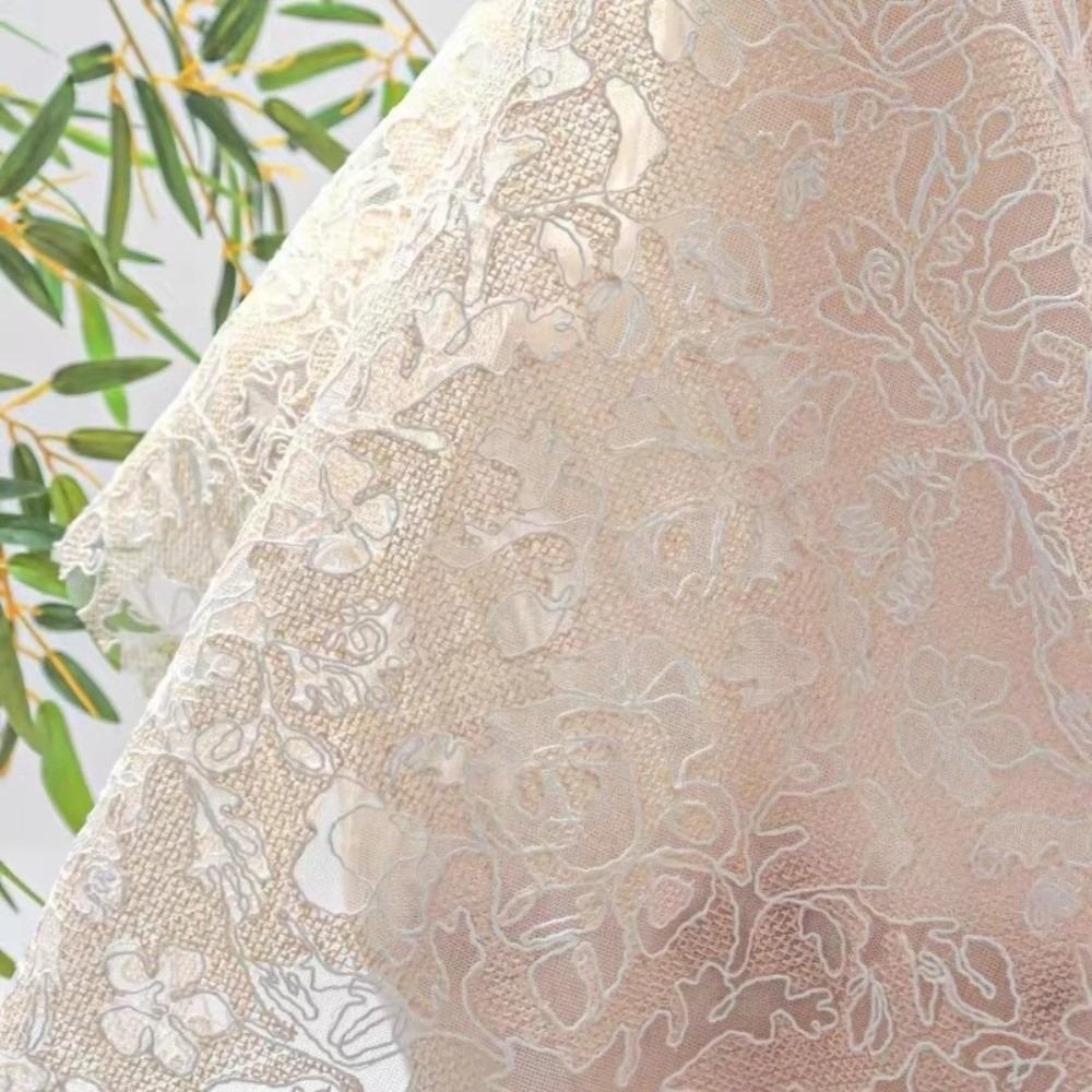 

Fashion Embroidery Mesh Lace Fabric Hollow DIY Soft Tulle Fabric Floral Pattern Womens Clothing Material For Kids Dress Blouse бежевый