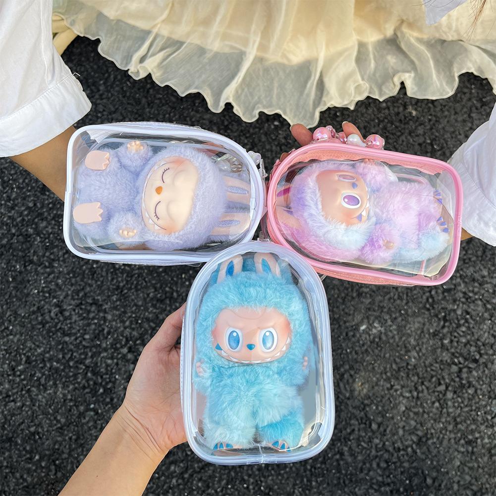 For 17cm Labubu V2 V3 15cm Cotton Doll Outfit Crossbody Pain Bag PVC Storage Bag Dolls Display Bag