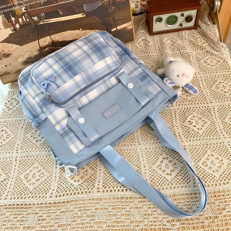 Schoolbag New College Style Women's Plaid Contrast Color Large Capacity Backpack Junior High School Students Elementary School Students Two-piece