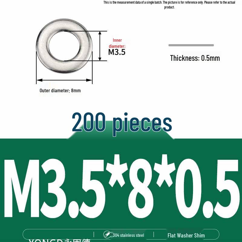 304 Stainless Steel Thickened Flat Washer / Ultra-thin Metal Gasket, Sizes M1.6-M10