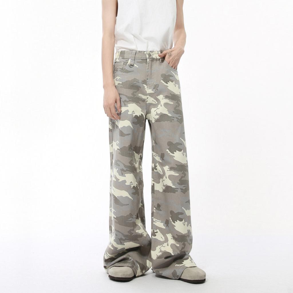 Men's Clothing | Straight Light Camouflage Vibe High Street Wide Leg Casual Loose Jeans Versatile Trend