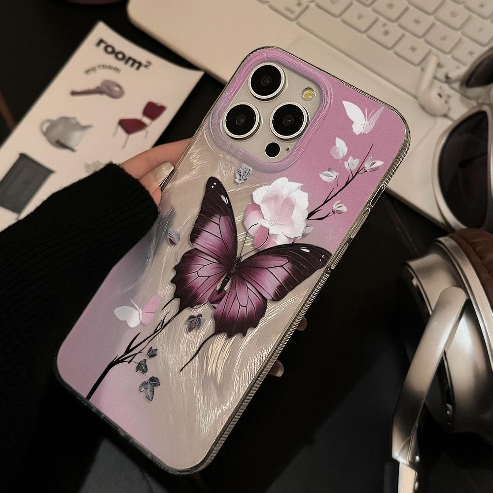 Feather Luster Phone Case for Samsung A53 A14 A33 A12 A32 S24 S23 Plus S20 S21 FE for iPhone 17 15 16 13 Pro 17 16 Pro Max Butterfly Bow Phone Case