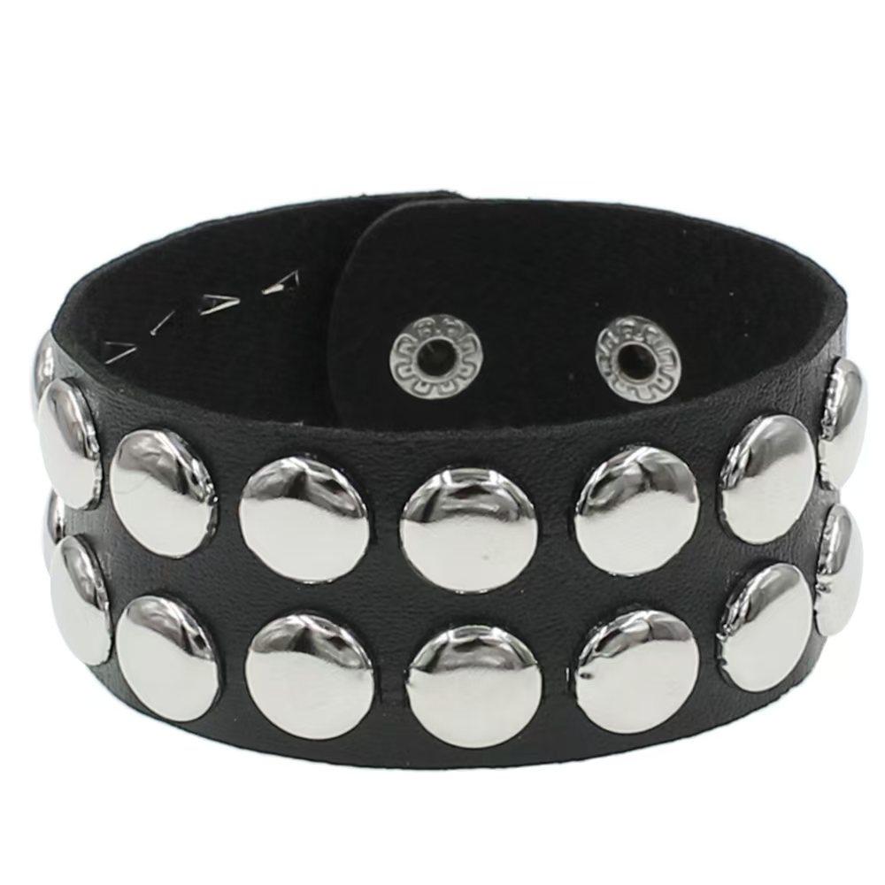 2025 New Wide Punk Chunky Rivet Leather Bangle Rock Rows Square Nails Wristband Adjustable Size Jewelry Bracelets & Bangle