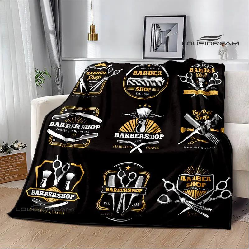 Barbershop retro print blanket children's warm flange blanket home travel blanket bed linings Picnic blanket birthday gift