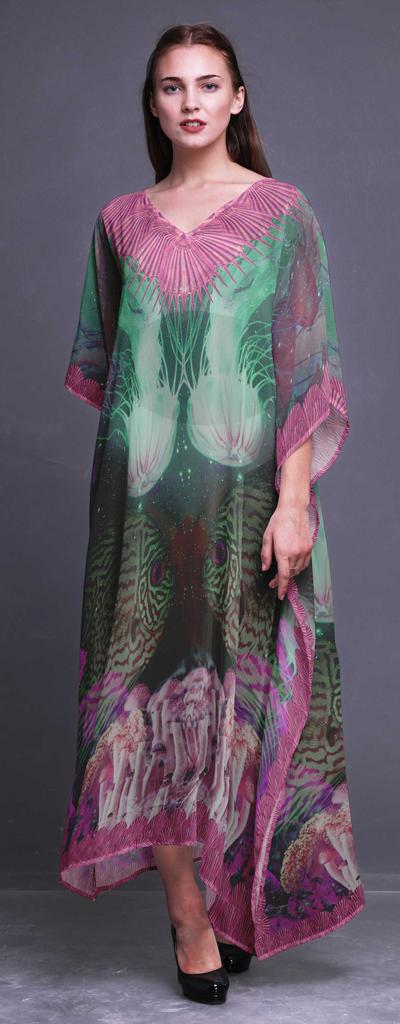Phagun Clown Fish & Shell Ocean Ladies Kaftan Holiday Loungewear Maxi Dress Beach