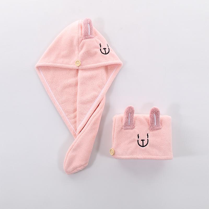 

Коралловый бархат высокой плотности, шапочка для сухих волос для родителей и детей, шапочка для сухих волос с мультяшной вышивкой, шапочка для ванны, повязка на голову 25*65cm розовый